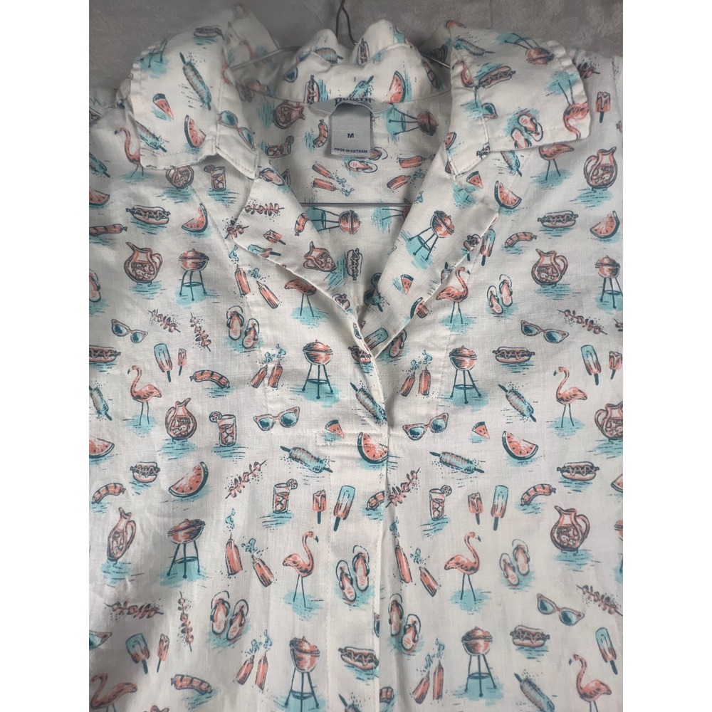 Duluth Trading Co MenMedium White BBQ Flamingo Organic Cotton Short Sleeve Shirt - Picture 4 of 10